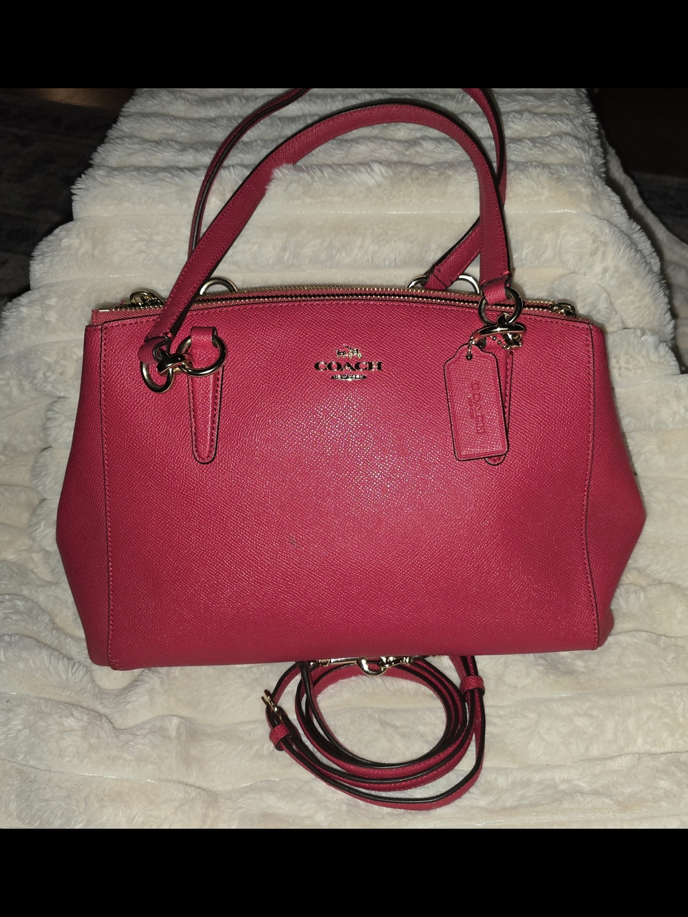 Coach Pink Leather Satchel Bag - Signature Logo